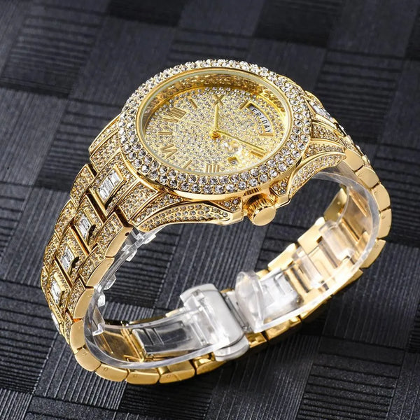 Diamond Deluge: Luxe Waterproof Quartz Wristwatch - The Watch Tower