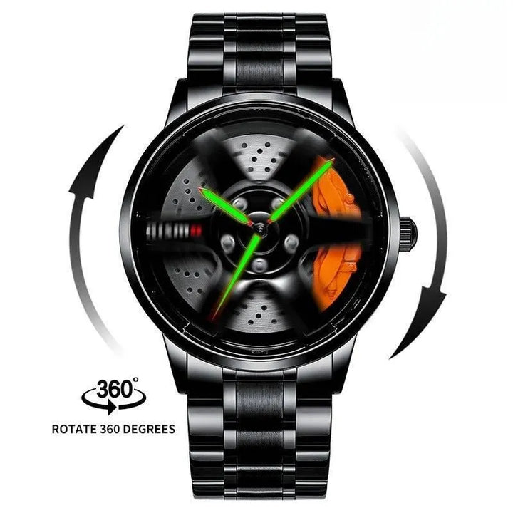 AquaHub Precision: Waterproof Steel Wheel-Inspired Men's Watch - The Watch Tower