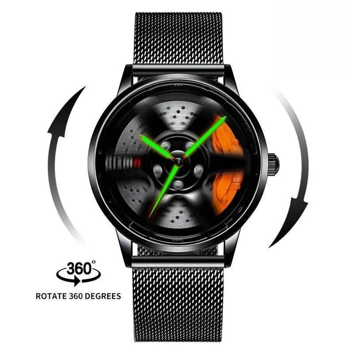 AquaHub Precision: Waterproof Steel Wheel-Inspired Men's Watch - The Watch Tower