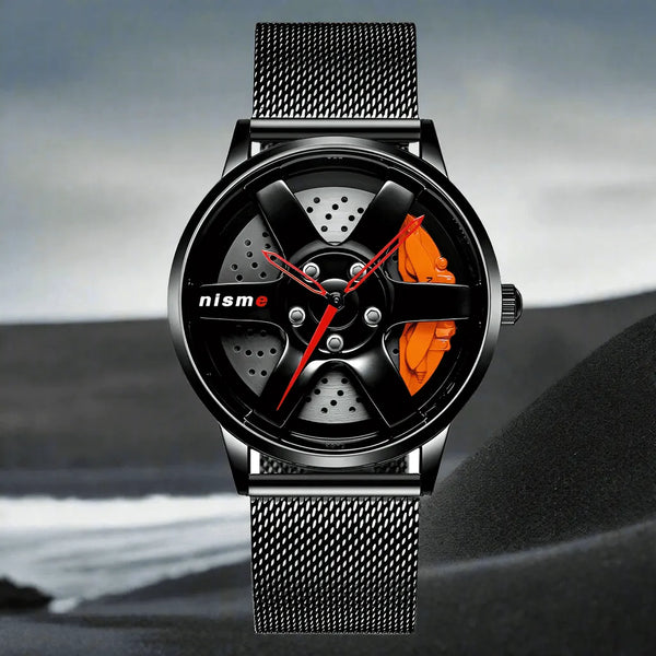 AquaHub Precision: Waterproof Steel Wheel-Inspired Men's Watch - The Watch Tower